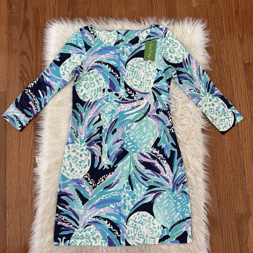 Lilly Pulitzer Dress Women’s XS Pima Cotton Blue White Hollee Dress Vacation NWT